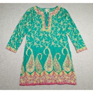 Juliet Dunn London Women Top Size 1 Embroidered Paisley Floral Split Sides Tunic